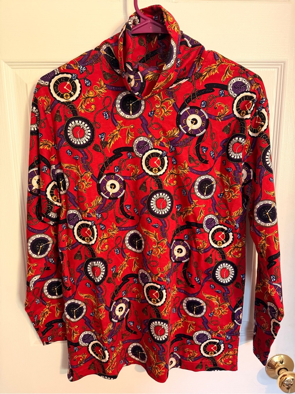 Hunt Club Red Patterned Turtleneck Long-Sleeve Shirt